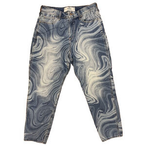 Hollister Curvy High Rise Mom Jean Vintage Stretch 9R Blue Swirls Y2K Festival